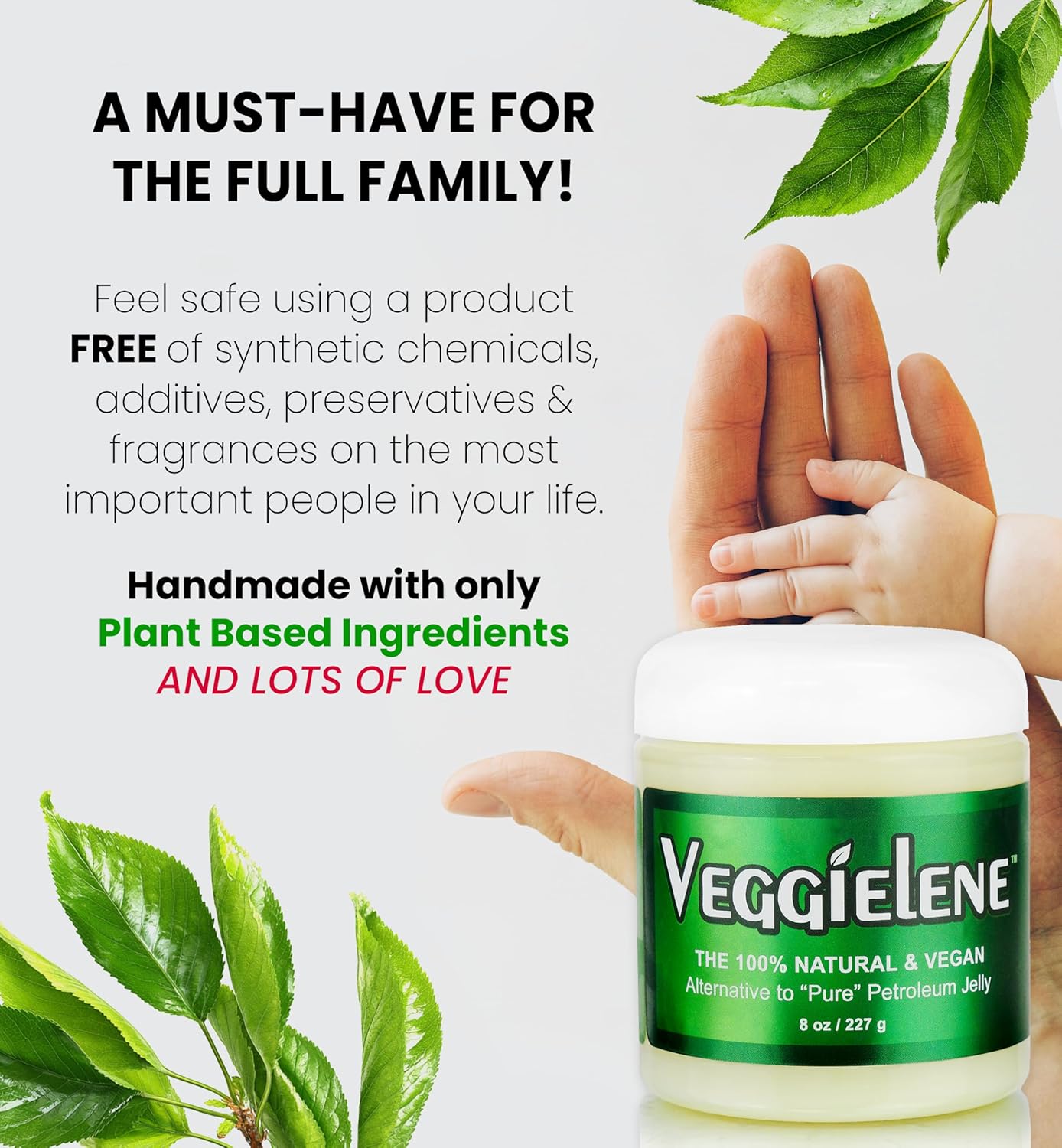 Beesaluxe Veggielene - 100% Natural, Vegan & Hypoallergenic Alternative to Petroleum Jelly - Unpetroleum - Lips, Hands, Baby, Makeup Remover and More (8 Ounce)
