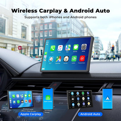 Volam 9'' Apple CarPlay Bildschirm für Auto, Kompatibel mit Apple CarPlay & Android Auto, Tragbarer CarPlay Bildschirm mit Rückfahrkamera, Mirror Link, Bluetooth, GPS Navigation, Sprachassistent