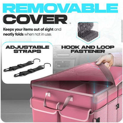 FORTEM Car Trunk Organizer, Collapsible Multi Compartment Car Organizer, Foldable SUV Storage for Car Accessories for Women Men, Non Slip Bottom, Securing Straps, Soft Cover 50L (Black, Standard)