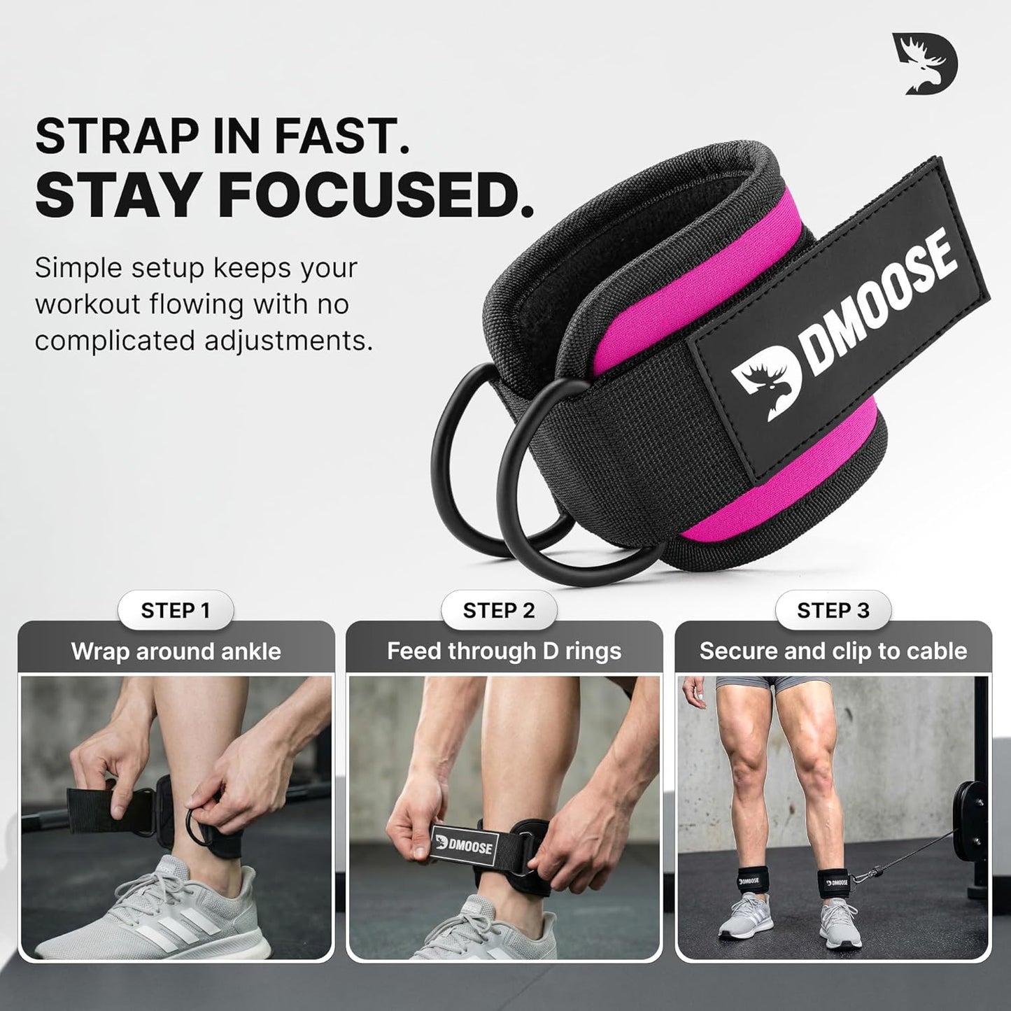 DMoose Ankle Strap for Cable Machine - One Size Fit with Premium Padding, Workout Kickback Ankle Cuffs, Ankle Bands for Working Out, Booty Workouts, Leg Extension, Hip Abductors & Lower Body Exercises