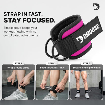 DMoose Ankle Strap for Cable Machine - One Size Fit with Premium Padding, Workout Kickback Ankle Cuffs, Ankle Bands for Working Out, Booty Workouts, Leg Extension, Hip Abductors & Lower Body Exercises