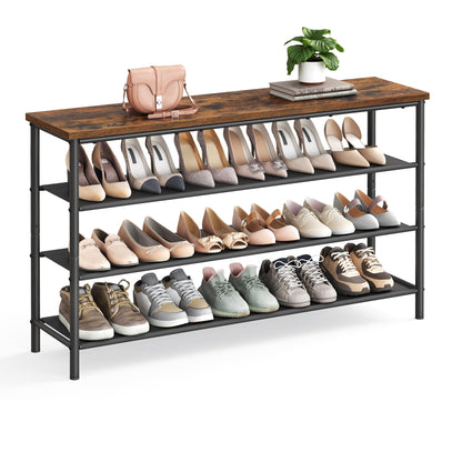 VASAGLE Shoe Rack, 4-Tier Shoe Storage Organizer for Entryway and Closet, Holds 9-12 Pairs of Shoes, 3 Fabric Shelves, Steel Frame, Industrial, Rustic Brown and Black ULBS035B01