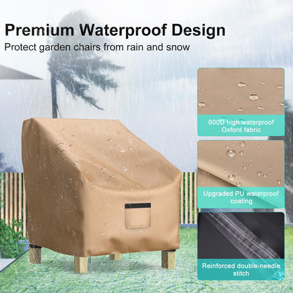 Patio Chair Covers for Outdoor Furniture Waterproof 2 Pack, Lawn Chair Covers 600D Heavy Duty Oxford Cloth, Large Covers for Lounge Lawn Deep Seat 38" W x 31" D x 29" H-Brown