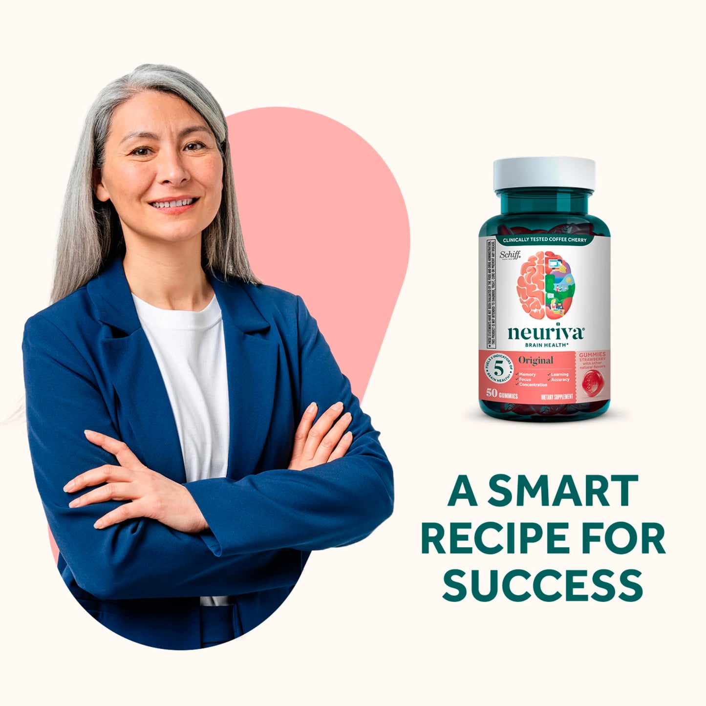NEURIVA Plus Brain Supplements for Memory and Focus, Clinically Tested Nootropics Neurofactor and Phosphatidylserine with Vitamin B12, Vitamin B6, 50 Count Strawberry Gummies (Pack of 12)
