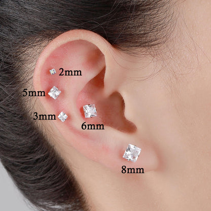 Trinckle 4 Paar Edelstahl Ohrringe, Silber Zirkonia Ohrstecker Hypoallergener Prinzessschliff Ohrstecker Set für Damen, Quadratische Ohrringe für Herren Knorpelpiercing Labordiamant Herren Schmuck Geschenke