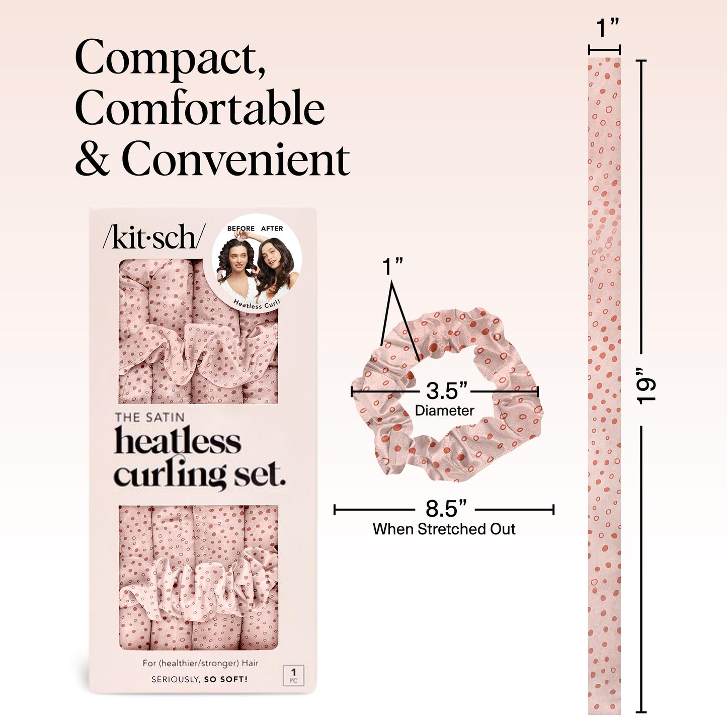 Kitsch Satin Heatless Lockenwickler Set – Hitzefreie Locken über Nacht mit 34" Haarwickler & 2 Satin Scrunchies – Bequeme Haarwickler zum Schlafen für frizzfreies, hitzefreies Styling – Sunset Tie Dye