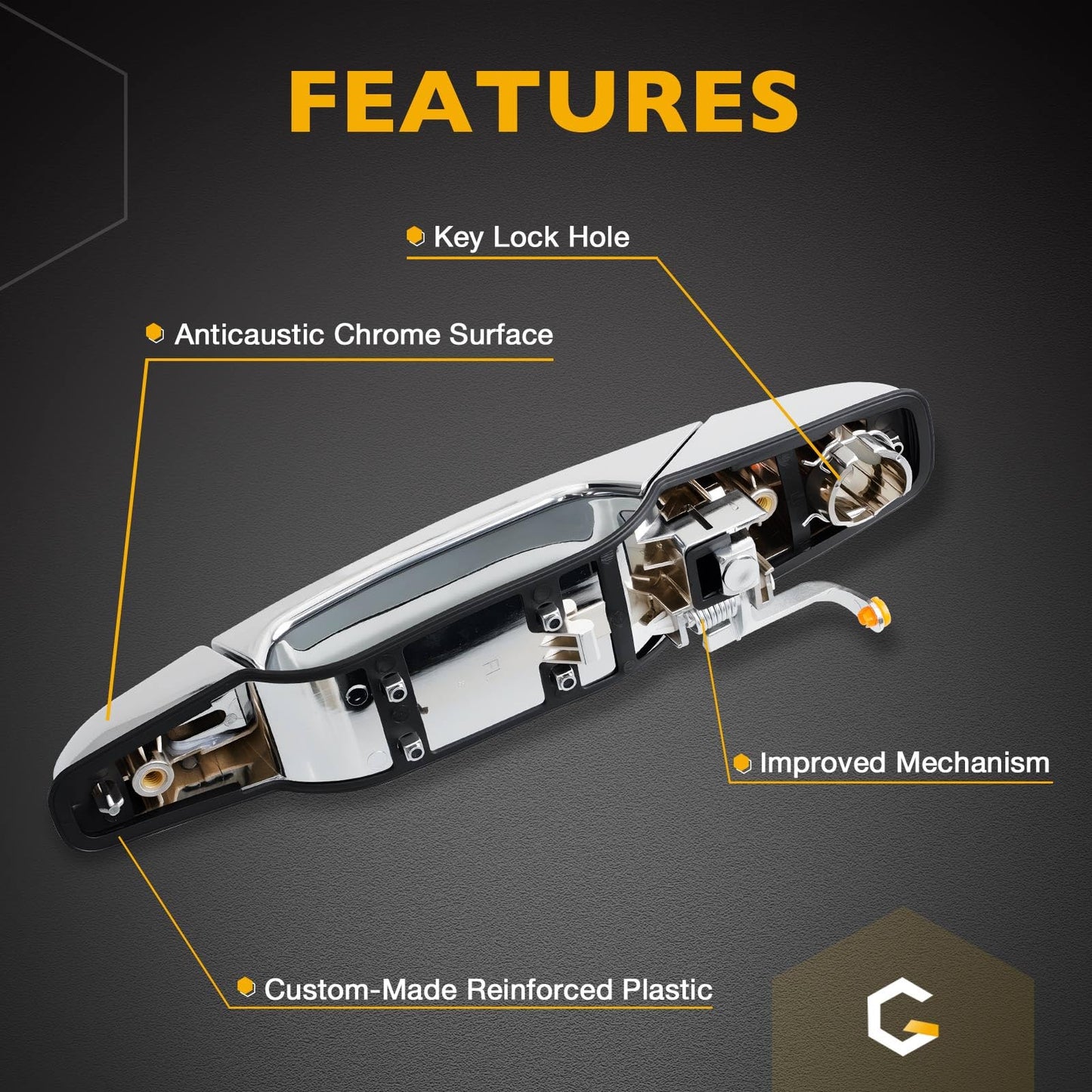 Außenliegender Chrom-Türgriff vorne links Fahrerseite | Ersatz für 2007-2013 Chevy Silverado Suburban Tahoe Avalanche GMC Sierra Yukon Cadillac Escalade | Ersetzt# 20828258, 22738721, 25960525