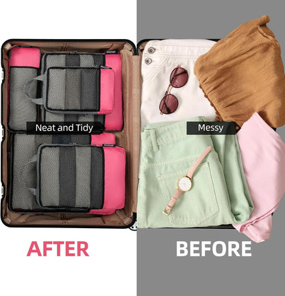 BAGAIL 4er-Set Kompressions-Packwürfel Reise-erweiterbare Packorganizer (Schwarz, 4er-Set)