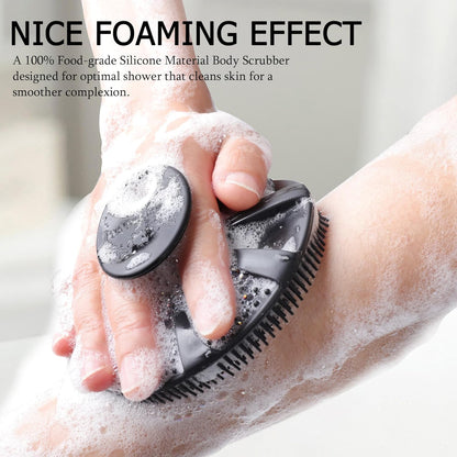 INNERNEED Duschbürste aus weichem Silikon in Lebensmittelqualität, Hand-Körperbürste zur Hautreinigung, sanftes Peeling, gute Schaumbildung (Schwarz)