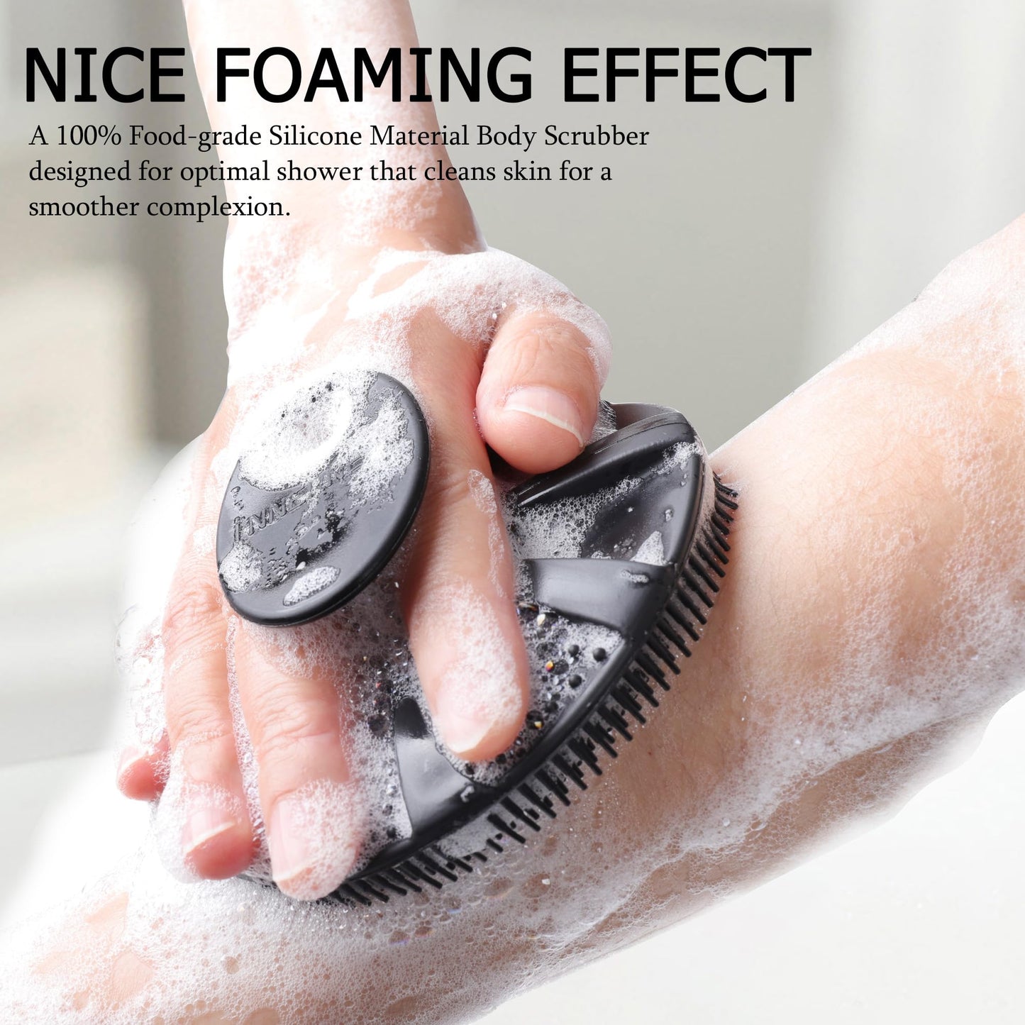 INNERNEED Duschbürste aus weichem Silikon in Lebensmittelqualität, Hand-Körperbürste zur Hautreinigung, sanftes Peeling, gute Schaumbildung (Schwarz)