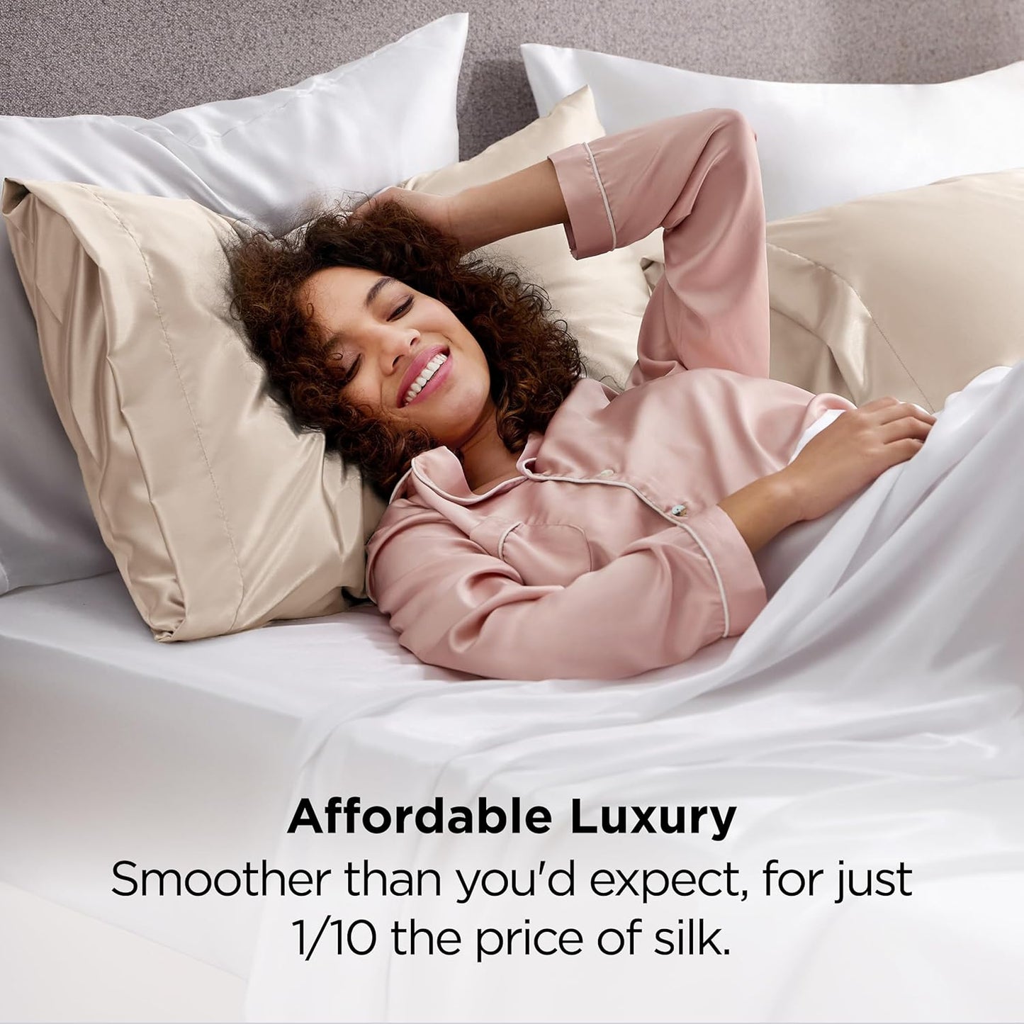 Bedsure Satin-Kissenbezug, Queen-Size, 2er-Pack, Seidenkissenbezügen ähnlich, seidige Kissenhüllen mit Hotelverschluss, Raumdeko, Valentinsgeschenke für Frauen und Männer, Grau, 50x75 cm