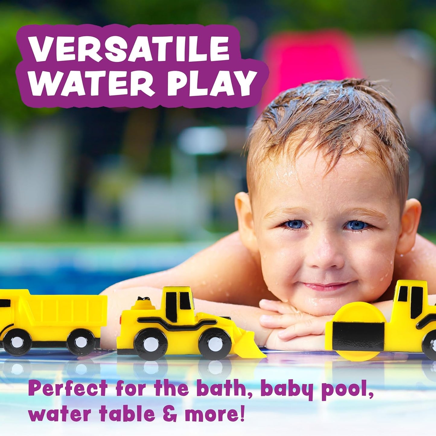 Tub Works® Construction™ Trucks Schimmelfreies Badespielzeug, 6er-Pack | Versiegeltes Design ohne Löcher hält Feuchtigkeit fern | Weich, quetschbar und schwimmt auf dem Wasser | Baby- und Kleinkind-Badespielzeug | Kinderauto-Spielzeug
