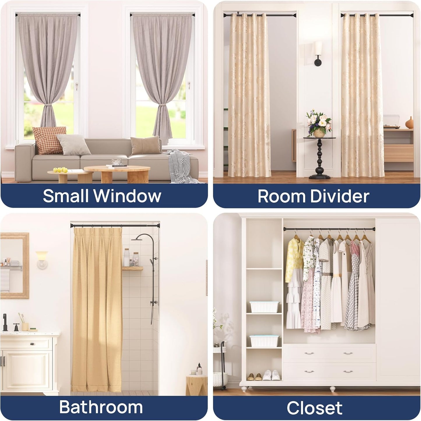 Duschvorhangstange Matt Schwarz Klemmstange 76 bis 193 cm Rostfrei Rutschfeste Federklemmstange Duschstange Ohne Bohren Edelstahl Duschstange Verwendung für Badezimmer, Schrank, Fenster, Raumteiler