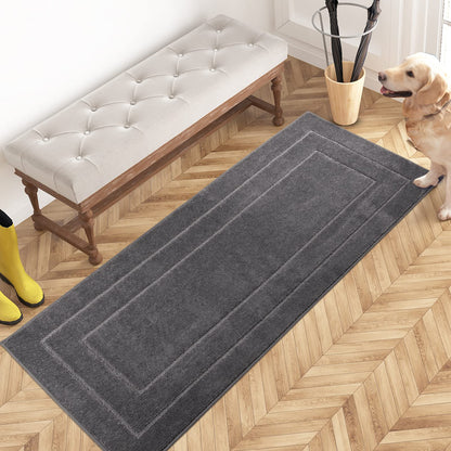 PURRUGS Dirt Trapping Door Mat 32" x 70", Non-Slip/Skid Machine Washable Entryway Rug, Dog Doormat, Super Absorbent Welcome Mat for Muddy Wet Shoes and Paws, Grayish Brown