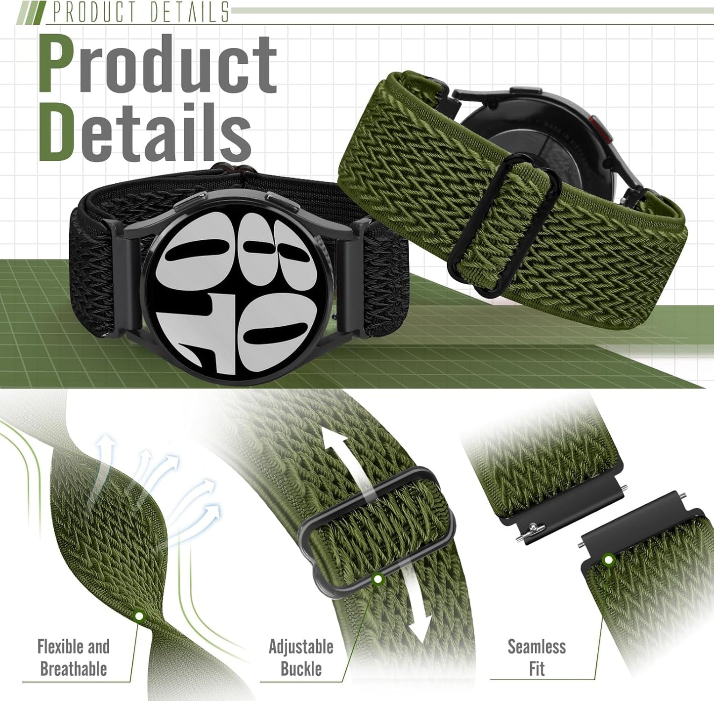 Runostrich Schnellverschluss-Nylon-Uhrenarmband - Breitenwahl - 18mm, 19mm, 20mm, 22mm, 24mm elastische Uhrenarmbänder verstellbares dehnbares Solo Loop Sport Nylon Ersatzarmband für Damen Herren, 3 Stück