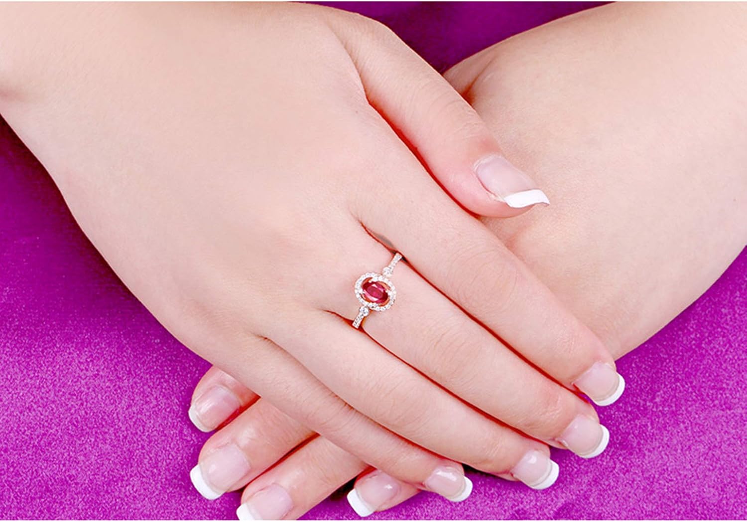Aienid 18Ct Rose Gold Diamond Engagement Rings Women Oval Ruby with Diamond Engagement Ring for Her