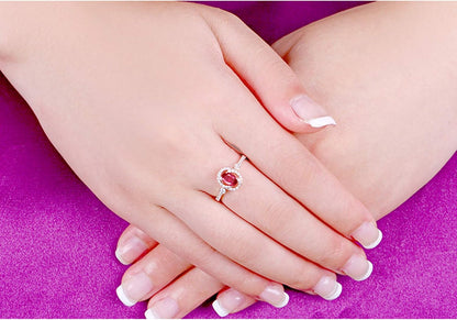 Aienid 18Ct Rose Gold Diamond Engagement Rings Women Oval Ruby with Diamond Engagement Ring for Her