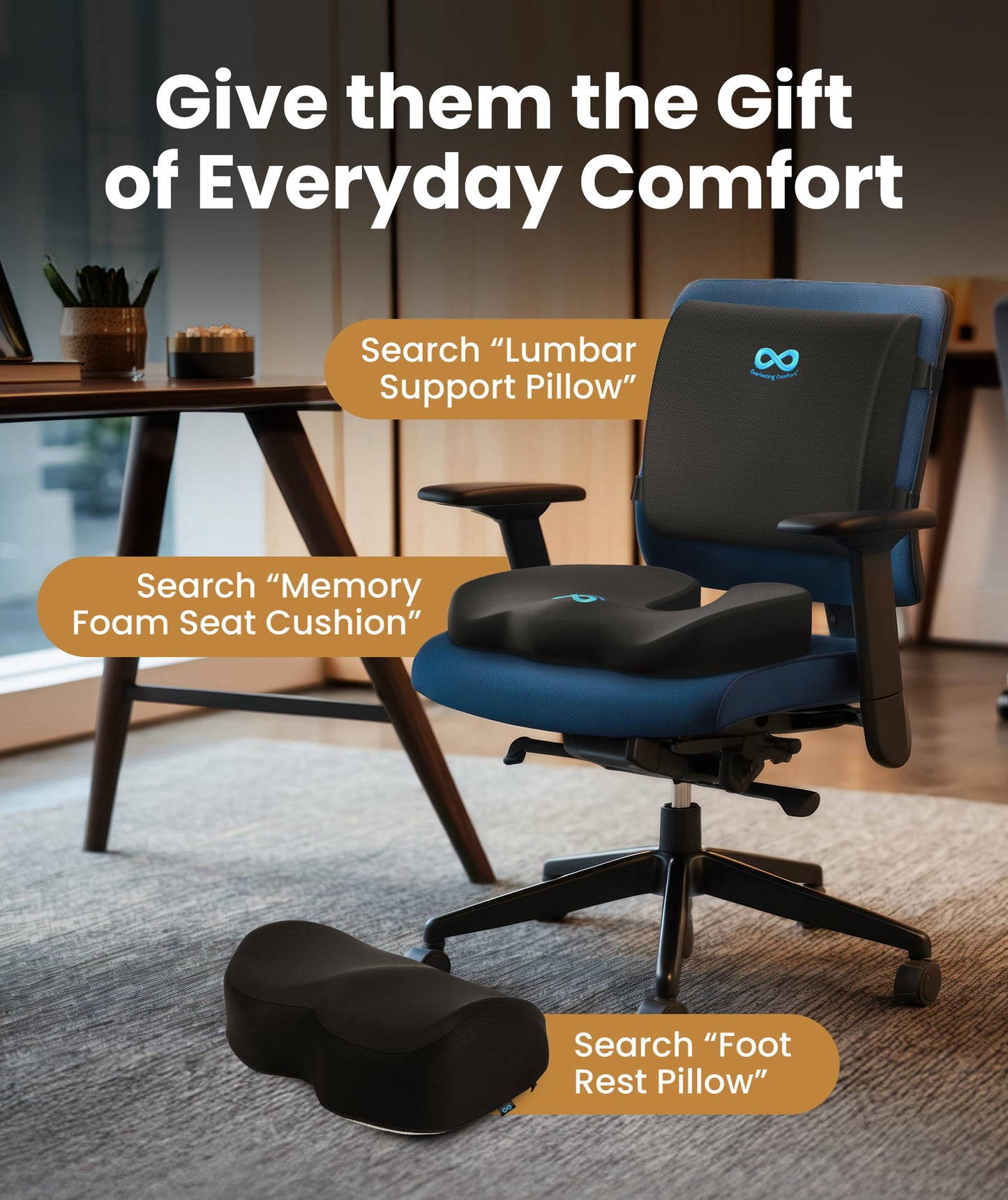Everlasting Comfort Doctor Recommended Memory Foam Seat Cushion for Office Chairs & Car - Ergonomic Office Desk Accessories - Cushions for Tailbone Pain Relief, Sciatica & Back Support Pillow