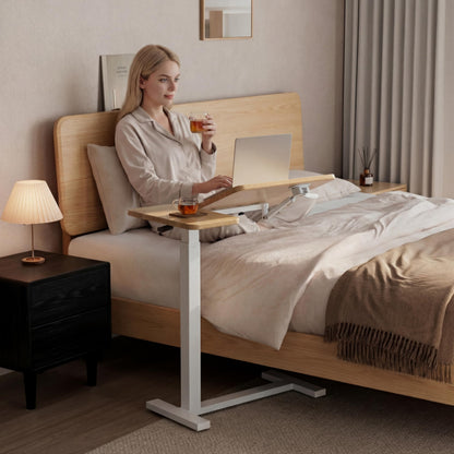 Solid Wood Overbed Bedside Table with Wheels, Tilting Adjustable Hospital Bed Table Over The Bed, Medical Mobile Laptop Stand, Rolling Standing Desk for Hospital and Home Use(Walnut)