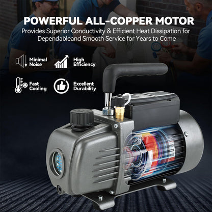 XtremepowerUS 3CFM 1/4HP Vacuum Pump HVAC R134a, R12, R22, R410a, A/C Refrigeration R134 Can Tap Adapter, R134 Quick Connector AC Manifold Gauge Air Conditioner Oil Bottle w/Bag