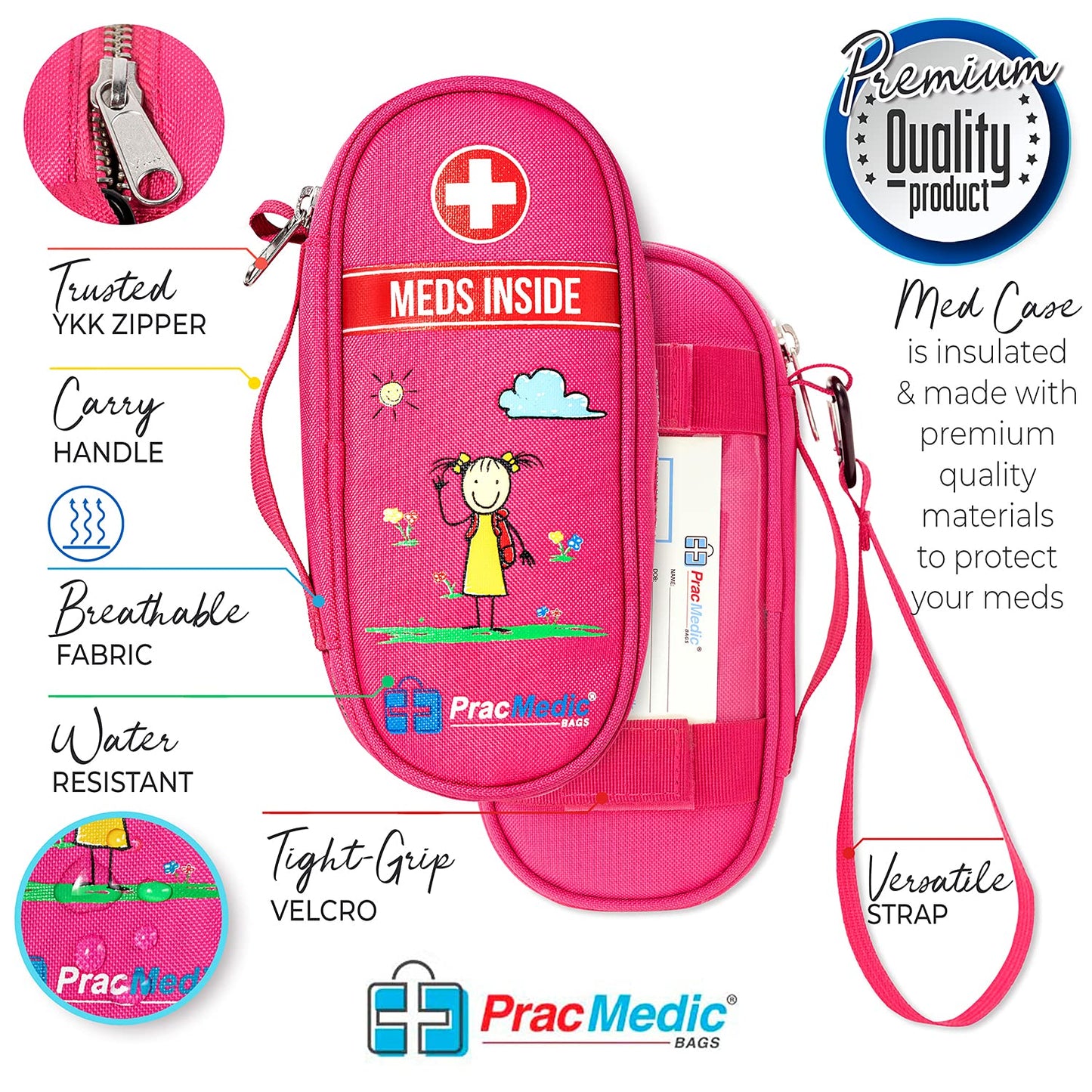 PracMedic Bags Epipen Case - Epi pens Carrying Case- Medical Case for Kids - Insulated to hold Inhaler, Epi Pen, Auvi Q, Epinephrine, Allergies Medication - Medicine Bag for Traveling (Blue)