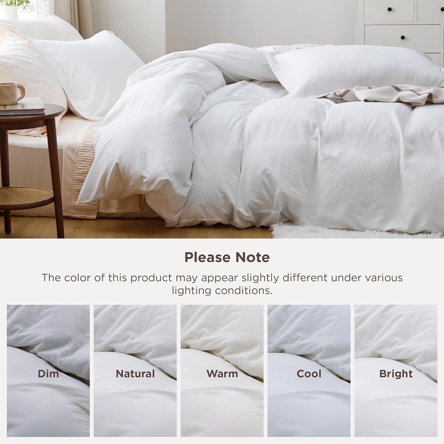 Funda nórdica blanca Bedsure, tamaño Queen, 3 piezas, aspecto de algodón prelavado, juego de cama extrasuave, incluye 1 funda nórdica de 228 x 228 cm con cierre de cremallera y 2 fundas de almohada, edredón no incluido