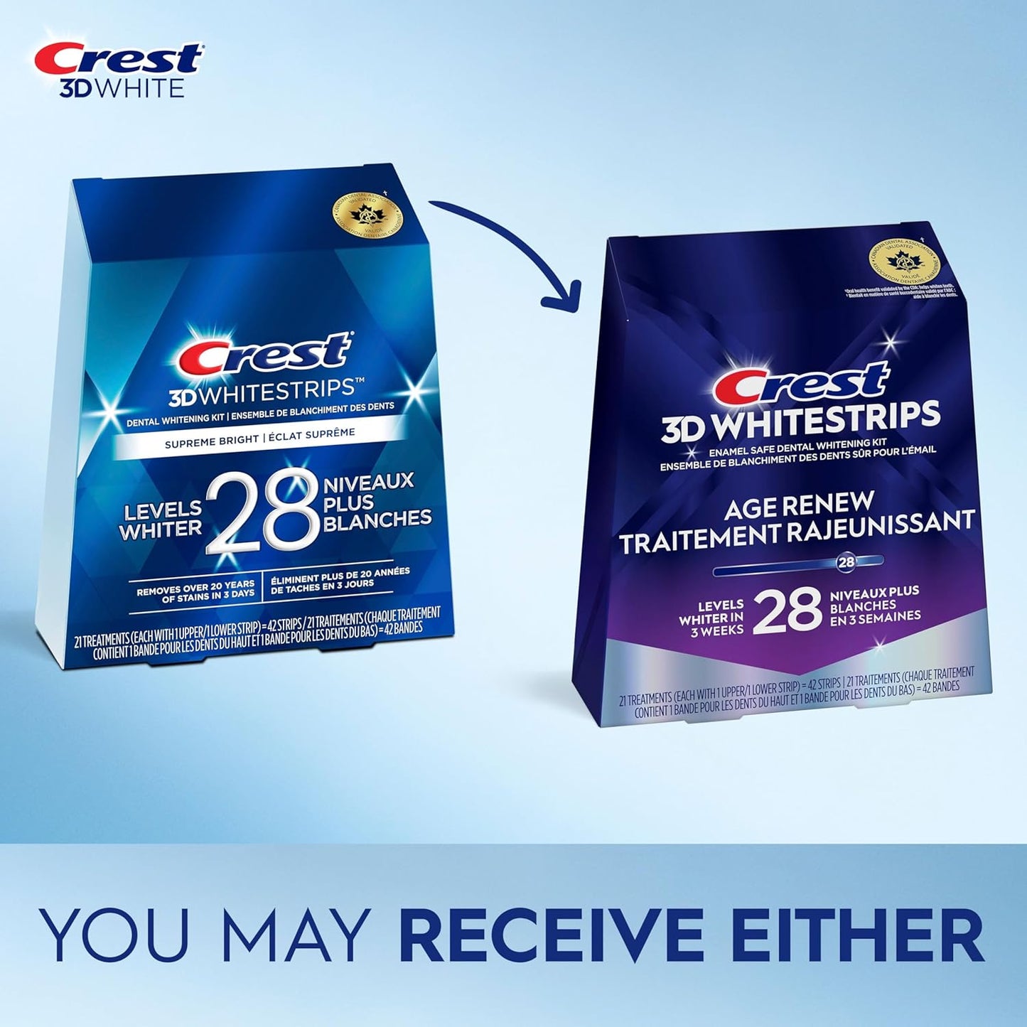 Crest 3D Whitestrips Age Renew Zahnaufhellungs-Kit für zu Hause, 21 Anwendungen, 28 Stufen weißere Zähne