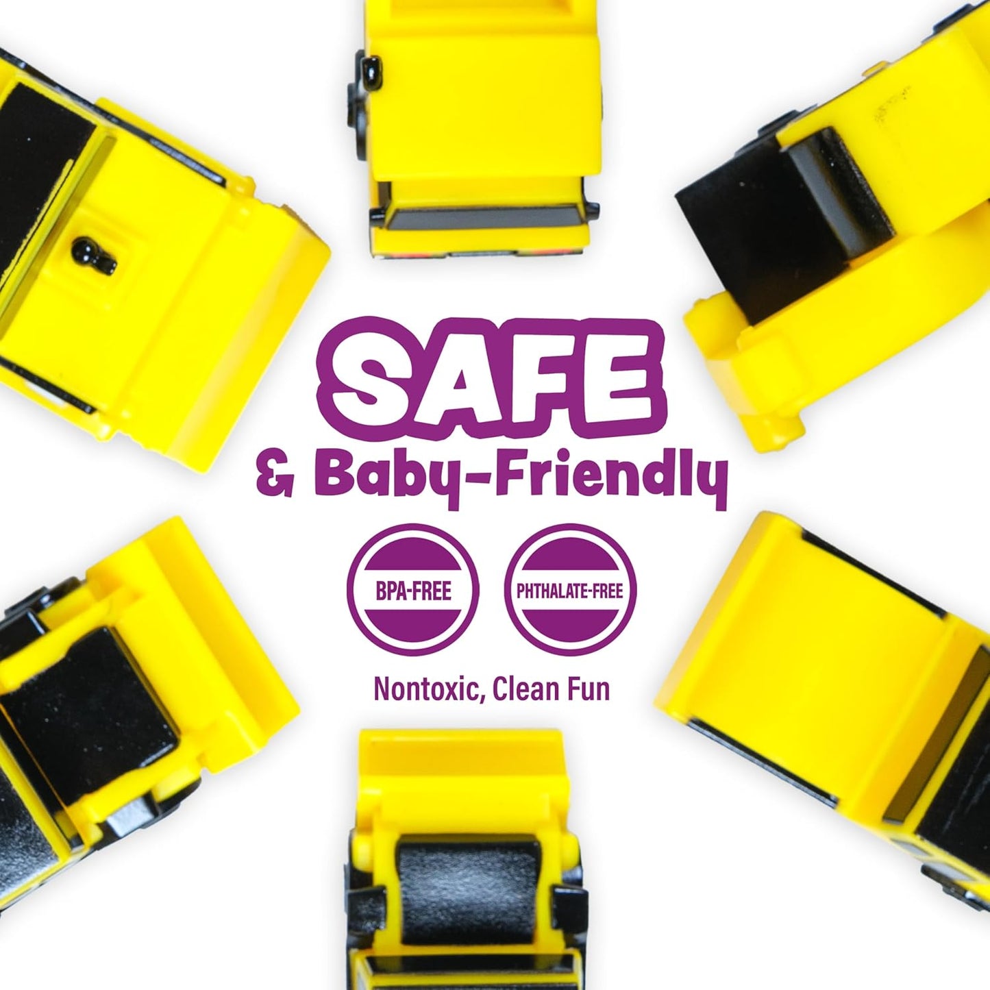 Tub Works® Construction™ Trucks Schimmelfreies Badespielzeug, 6er-Pack | Versiegeltes Design ohne Löcher hält Feuchtigkeit fern | Weich, quetschbar und schwimmt auf dem Wasser | Baby- und Kleinkind-Badespielzeug | Kinderauto-Spielzeug