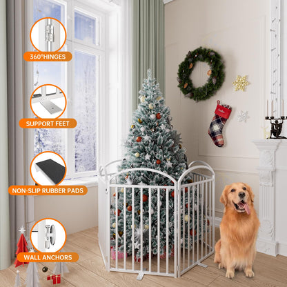 SNUOWU 4 Panels Full Matel Freestanding Dog Gates with Door, 96"Extra Wide 36"Tall Free Standing Dog Pet Gate for Indoor & Outdoor. Foldable Pet Fences for Doorways, House, Stairs, Porch, Deck, Yard