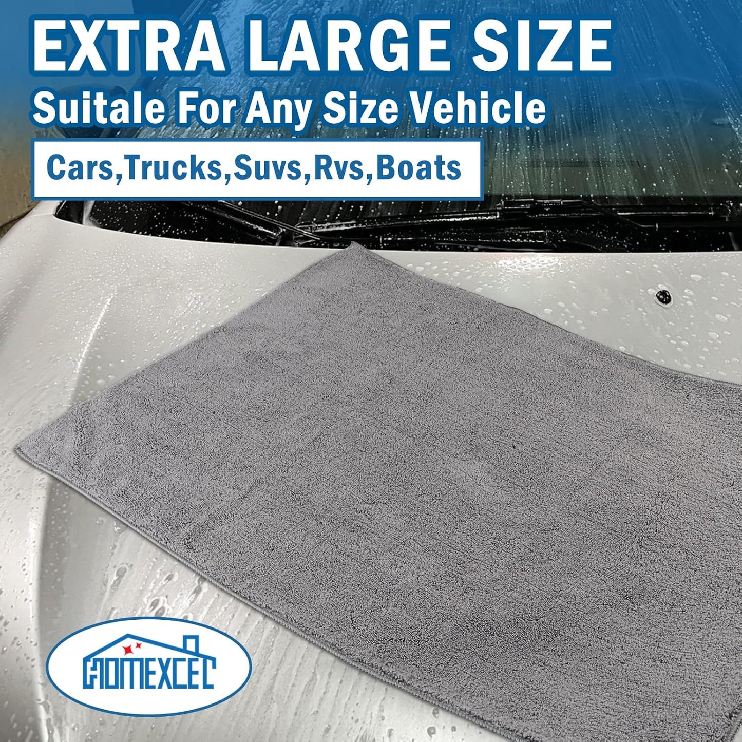 HOMEXCEL Mikrofasertuch 12er-Pack, 31,75 x 31,75 cm Mikrofasertücher für Autos, ultra-saugfähiges Autowaschtuch, fusselfreie, streifenfreie Reinigungstücher für Auto, Küche und Fenster (Grau)
