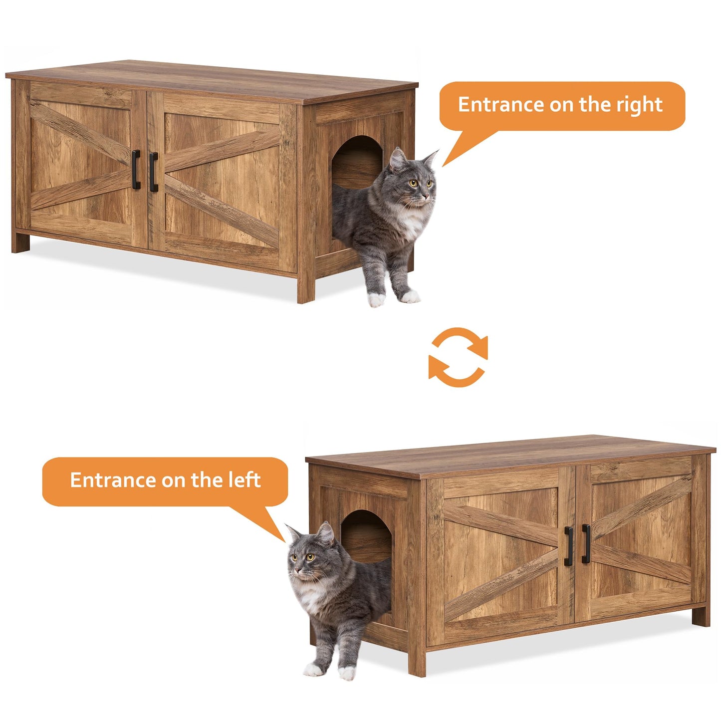 Homhedy Cat Litter Box Enclosure, Wooden Cat Washroom Furniture with Barn Door, Pet House, Fit Most of Litter Box, White