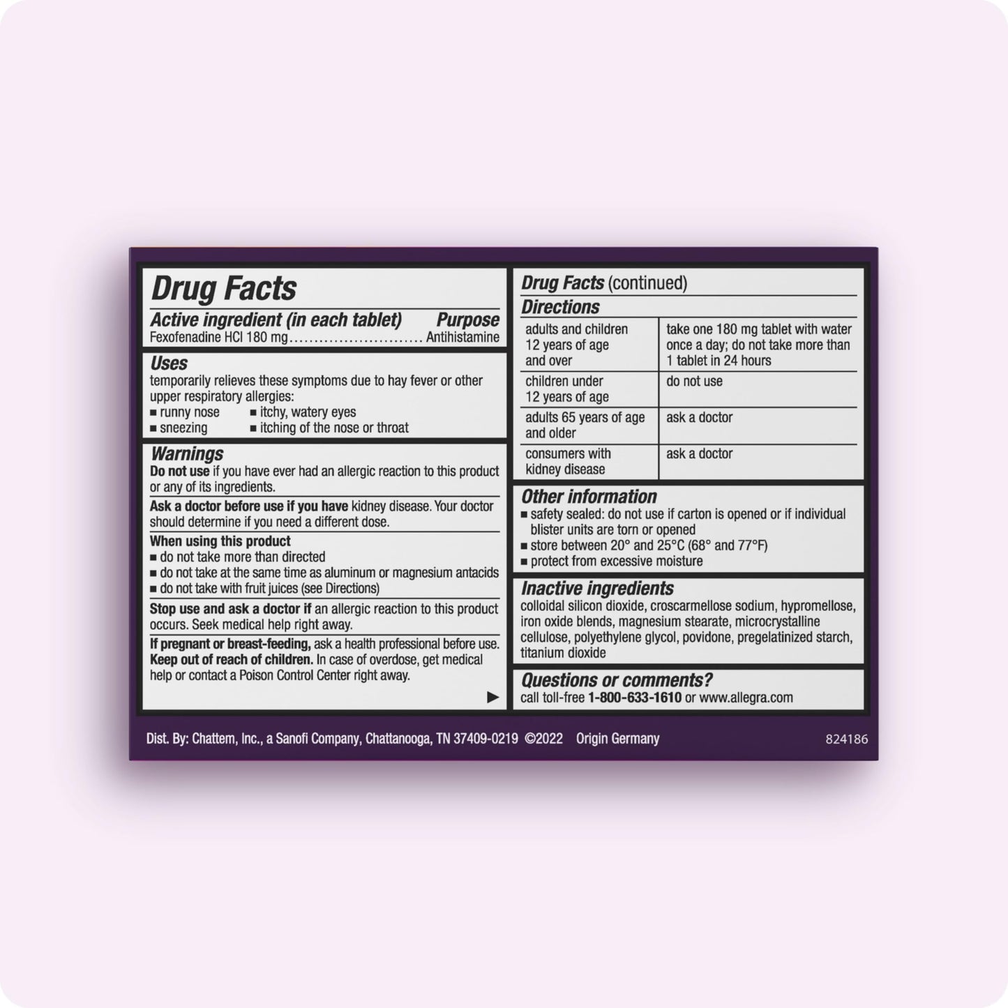 Allegra Adult 24-Hour Allergy Relief Tablets, Non-Drowsy Indoor and Outdoor Allergy Medicine, 180 mg Fexofenadine HCI Antihistamine Pill, 45-Count,(Pack of 2)