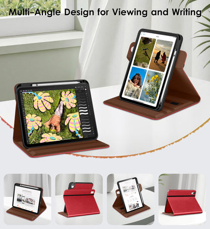 DTTO for iPad A16 Case, iPad 11th / 10th Generation Case (2025/2022), 360 Degree Rotating Premium Leather Folio Stand Cover with Pencil Holder, Brown