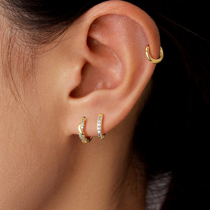 Inerney 14K Gold Plated Huggie Hoop Earrings for Women, Small Sterling Silver Earring Set Hypoallergenic Cartilage Helix Stacks, Mini Dainty Cute Trendy Birthstone Jewelry Gift for Multiple Piercings