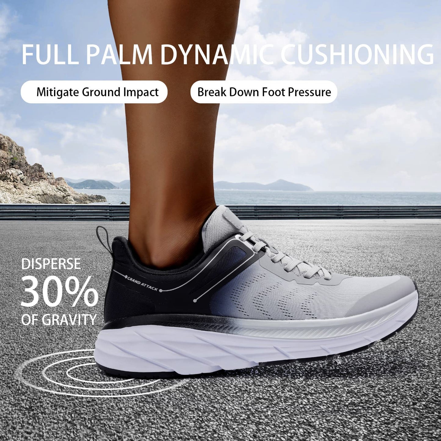 Grand Attack Men's Road Running Walking Shoes | Max Cushioned Comfort | Durable Non-Slip | Breathable Athletic Tennis Cross-Training Sneakers