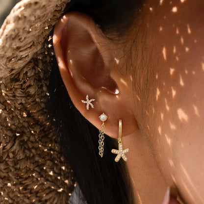 Gold Earrings For Women, Dainty Huggie Earrings Stack 14K Gold Plated Pearl Dangle Earrings for Women Trendy Cute Hypoallergenic Unique Gold Earring Stack Fashion Gold Jewelry Gifts
