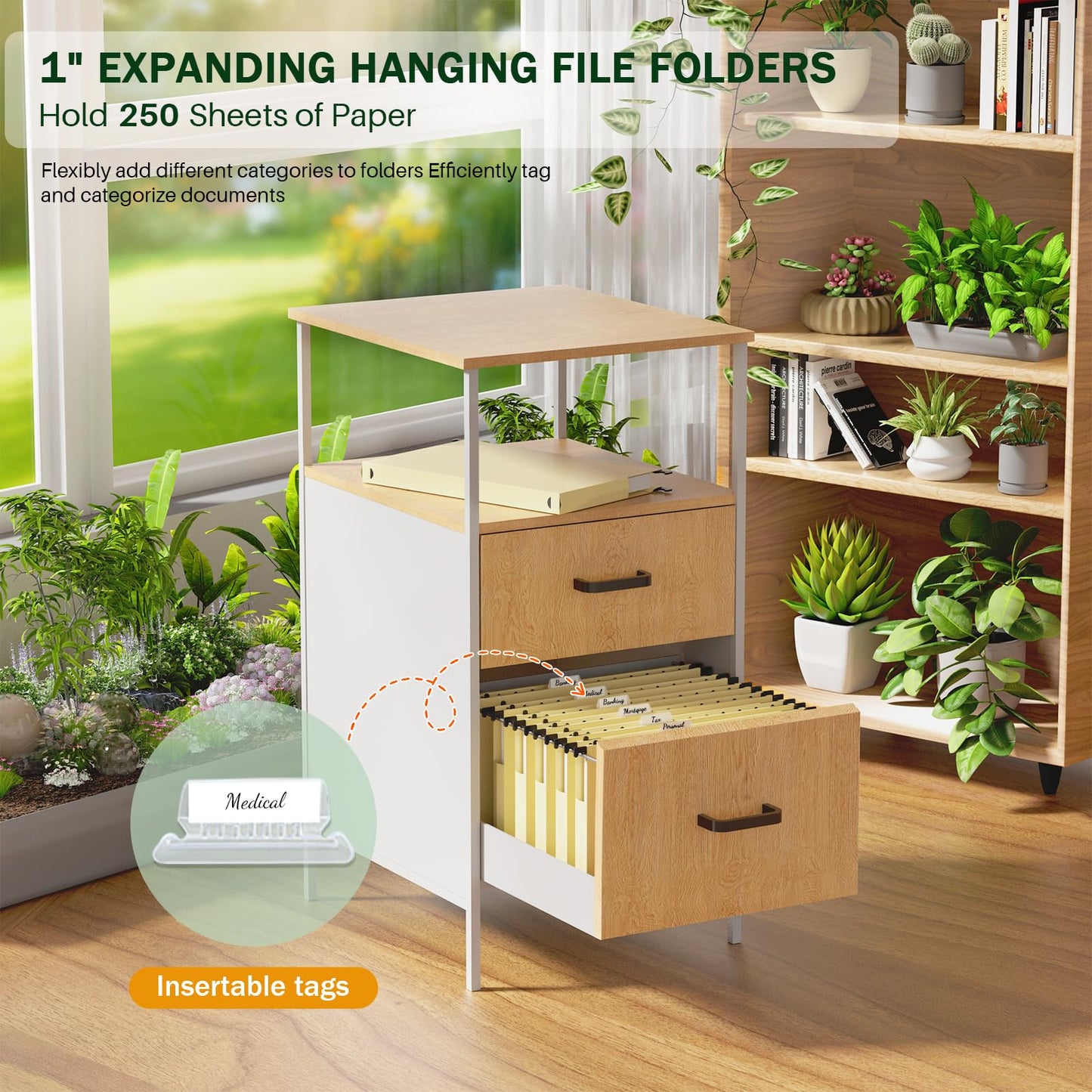 Extra Capacity Plastic Hanging File Folder, 12 Pack Reinforced Hang Folders Legal Size, Heavy Duty 1 Inch Expansion Filing Cabinet Folders, for Bulk Files, Medical Charts, Cream Yellow