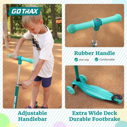 Gotrax KS1 Kinder-Roller, LED-Räder und 3-fach verstellbare Lenkerhöhe, Lean-to-Steer & breites Anti-Rutsch-Deck, 3-Rad-Roller für Jungen und Mädchen ab 3 Jahren und bis 45 kg