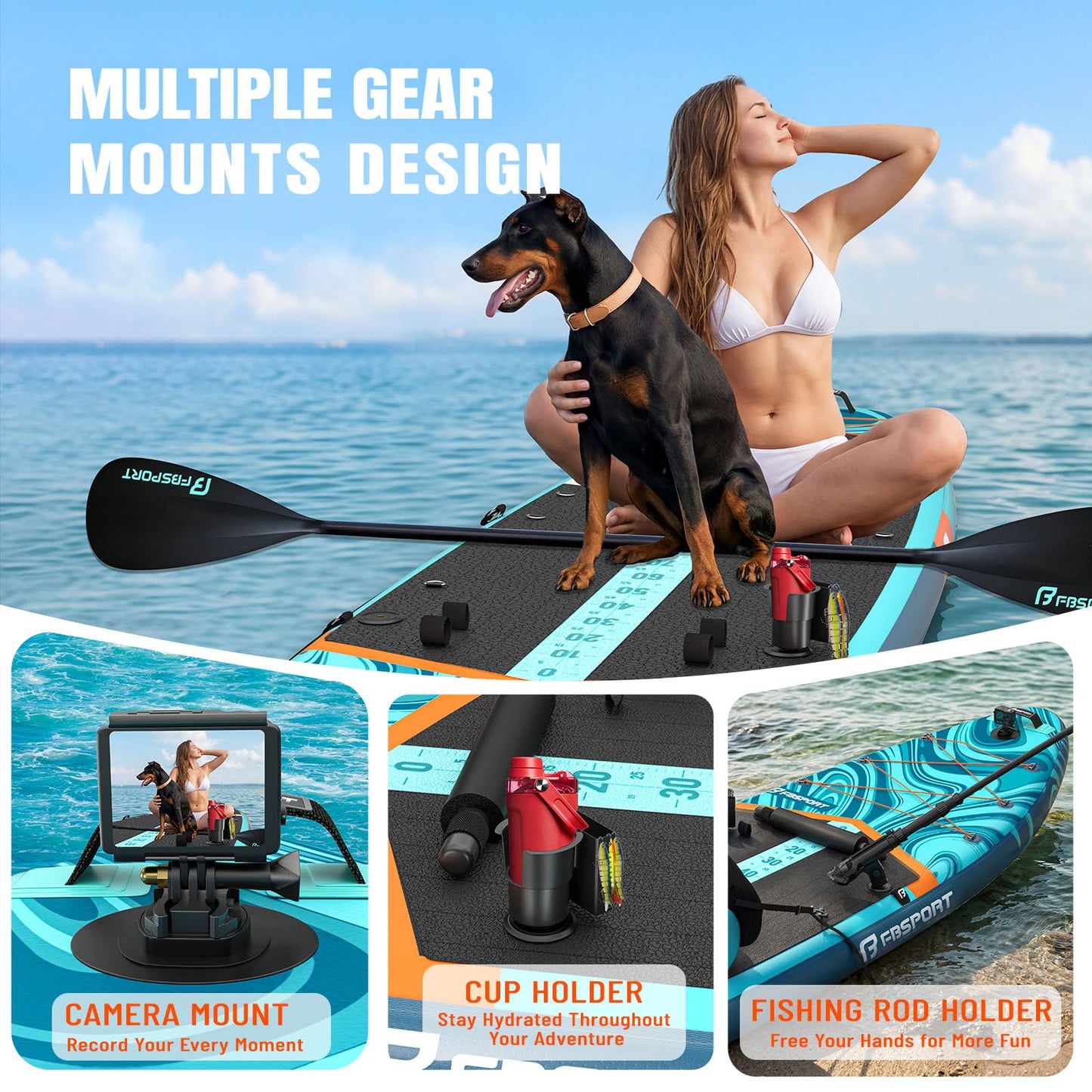 FBSPORT 11' Premium Stand Up Paddle Board, Yoga Board with SUP Accessories & Carry Bag | Wide Stance, Surf Control, Non-Slip Deck, Leash, Paddle and Pump for Youth & Adult