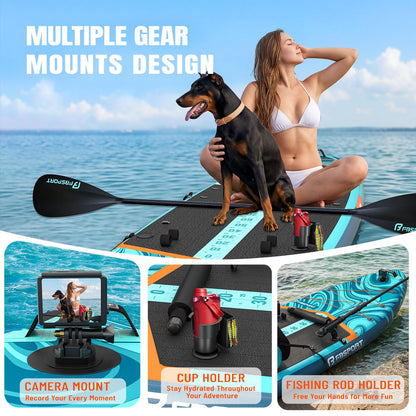 FBSPORT 11' Premium Stand Up Paddle Board, Yoga Board with SUP Accessories & Carry Bag | Wide Stance, Surf Control, Non-Slip Deck, Leash, Paddle and Pump for Youth & Adult