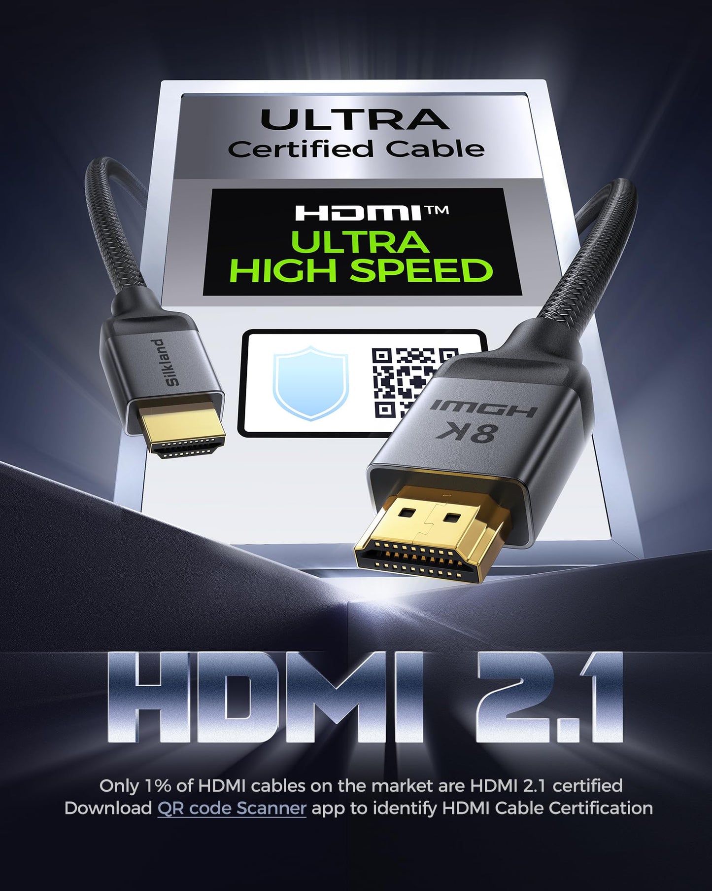 Silkland Zertifiziertes HDMI 2.1 Kabel, [4K@240Hz 144Hz 120Hz, 8K@60Hz] 1440P Ultra High Speed HDMI Kabel 48Gbps (Verbessertes geflochtenes Design), HDR10+, eARC, HDCP 2.3, Kompatibel mit Xbox/PS5/PS4/Roku TV-2m