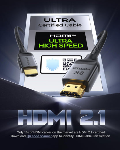 Silkland Zertifiziertes HDMI 2.1 Kabel, [4K@240Hz 144Hz 120Hz, 8K@60Hz] 1440P Ultra High Speed HDMI Kabel 48Gbps (Verbessertes geflochtenes Design), HDR10+, eARC, HDCP 2.3, Kompatibel mit Xbox/PS5/PS4/Roku TV-2m