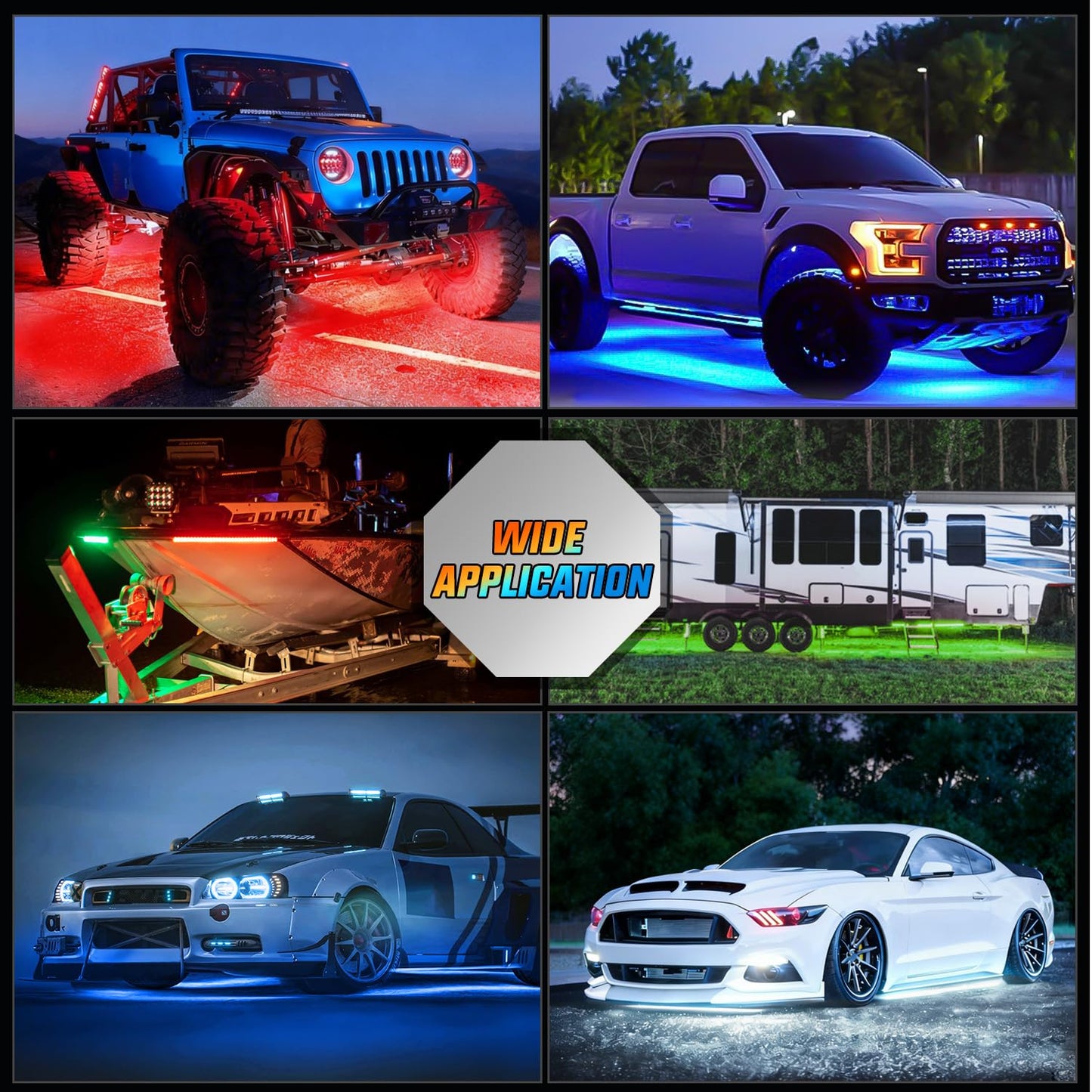 Nilight 4Pcs Car Underglow Neon Accent Strip Lights 252 LEDs RGB 8 Color Sound Active Function Music Mode with Wireless Remote Control Underbody Light Strips for Cars Van SUV Truck