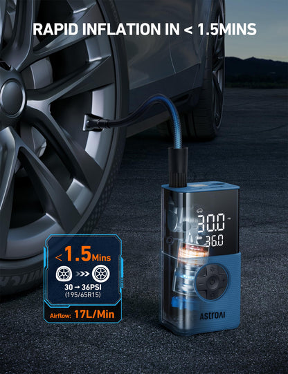 AstroAI L7 Tire Inflator Portable Air Compressor,150 PSI Cordless Mini Air Bike Auto Shut-Off Pump with Digital Display Pressure Gauge, Fast Inflation & LED Light for Car Tires,Motorcycles,Bikes,Balls