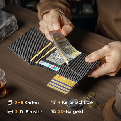 YESIIW Minimalistisches Pop-up-Kartenetui für Herren, RFID-blockierend | Schlankes Visitenkartenetui mit Geldfach | Aluminium-Metall-Bankkartenetui für Scheine, Münzen und Debitkarten