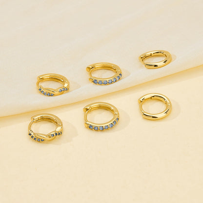 Inerney 14K Gold Plated Huggie Hoop Earrings for Women, Small Sterling Silver Earring Set Hypoallergenic Cartilage Helix Stacks, Mini Dainty Cute Trendy Birthstone Jewelry Gift for Multiple Piercings