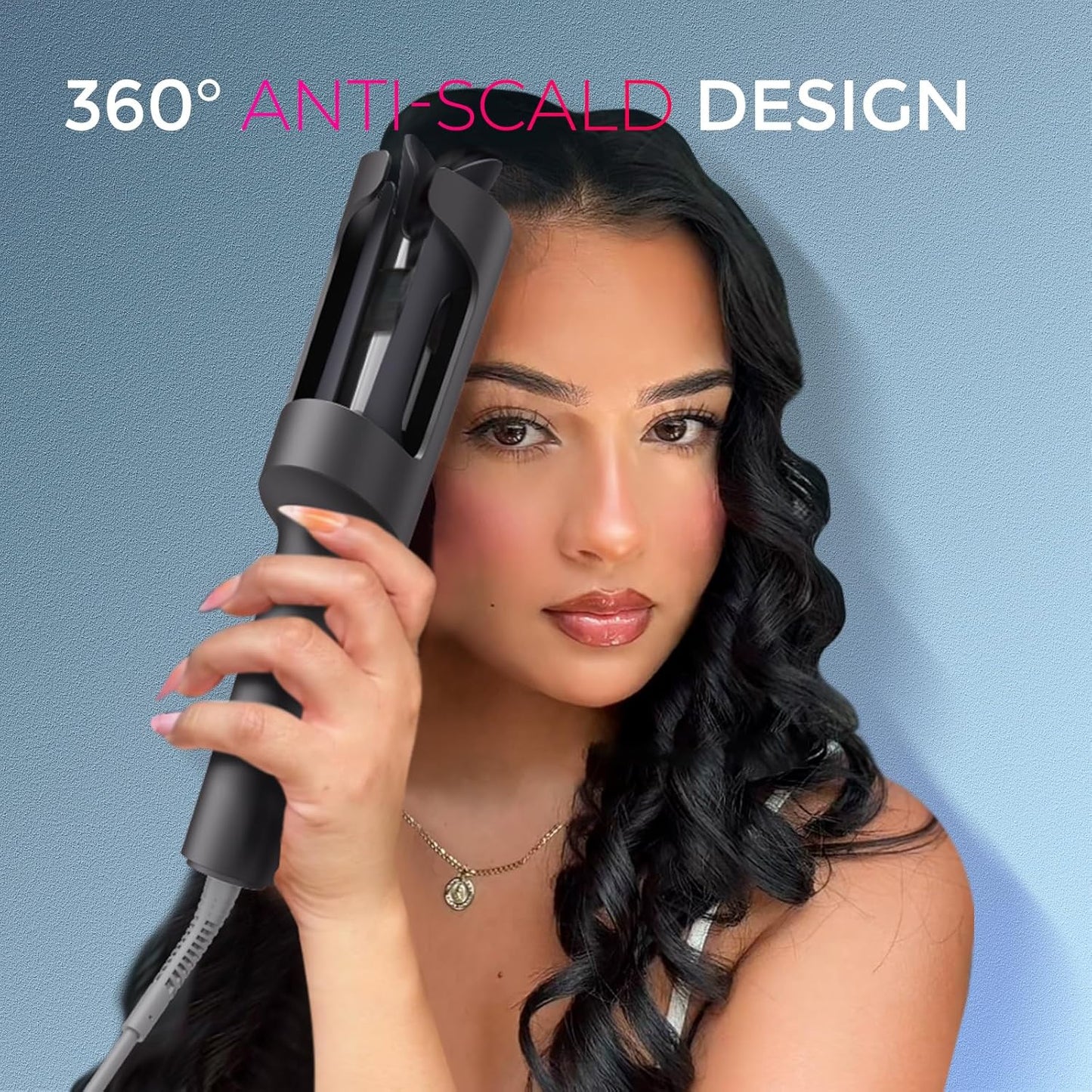 TYMO CURLPRO Automatic Rotating Curling Iron - Beach Waves Curling Wand, Portable Hair Curler, 500 Million Ionic, Dual Voltage & Lightweight for Travel, Ceramic Coating, Metallic Gray 1 inch