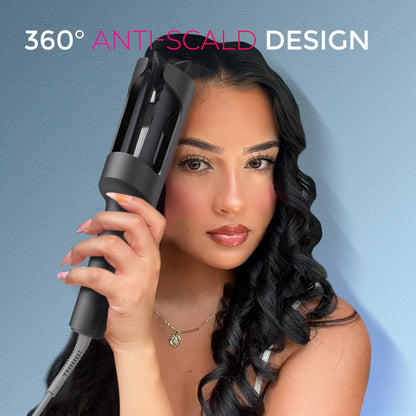 TYMO CURLPRO Automatic Rotating Curling Iron - Beach Waves Curling Wand, Portable Hair Curler, 500 Million Ionic, Dual Voltage & Lightweight for Travel, Ceramic Coating, Metallic Gray 1 inch