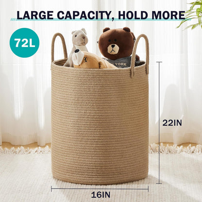 Woven Rope Laundry Hamper Basket by YOUDENOVA, 72L Tall Luandry Basket, Baby Nursery Hamper for Blanket Storage in Bedroom-Large-Jute