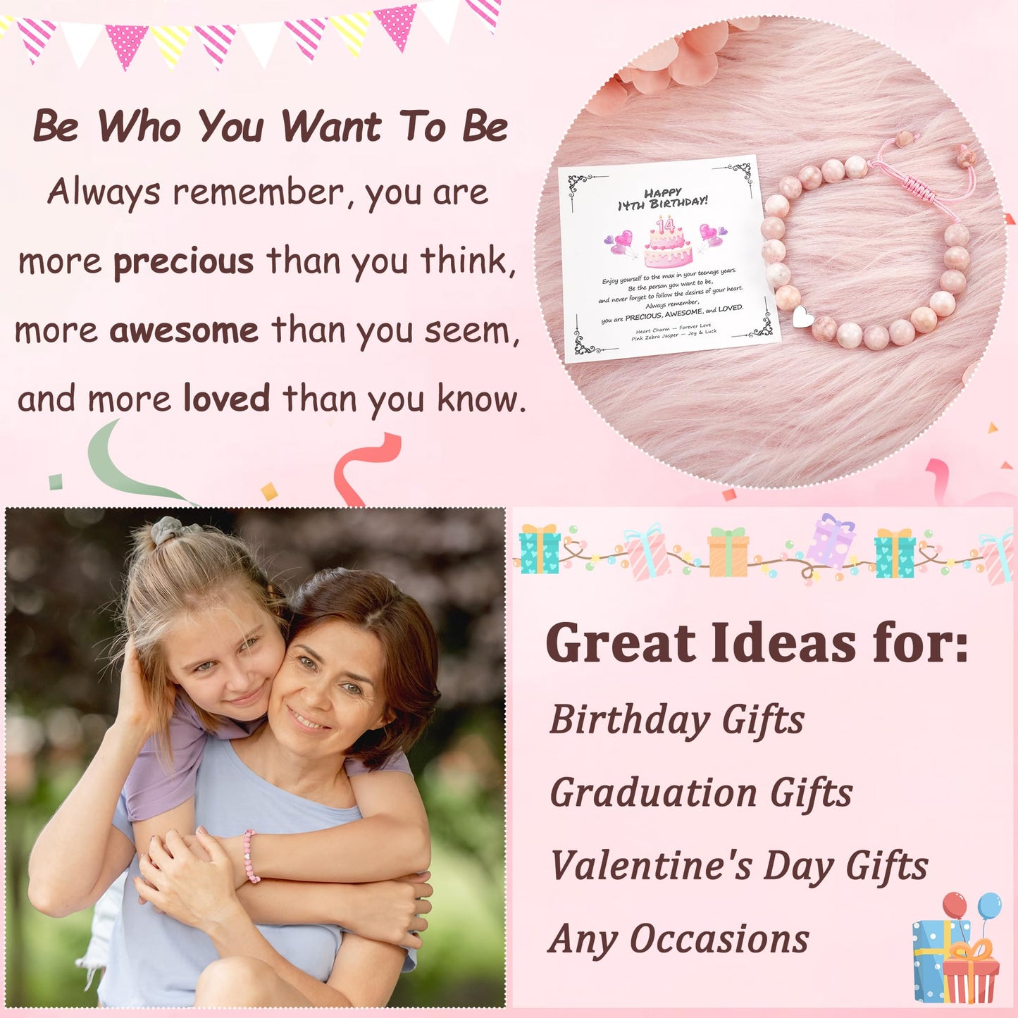 Sereney 5 Jahre altes Mädchen Geburtstagsgeschenkideen, verstellbares rosa-weißes Perlenarmband als Fünf-Jahres-5-Jahre-altes 5. Geburtstagsgeschenk für Teenager-Mädchen, Tochter, Nichte, Enkelin